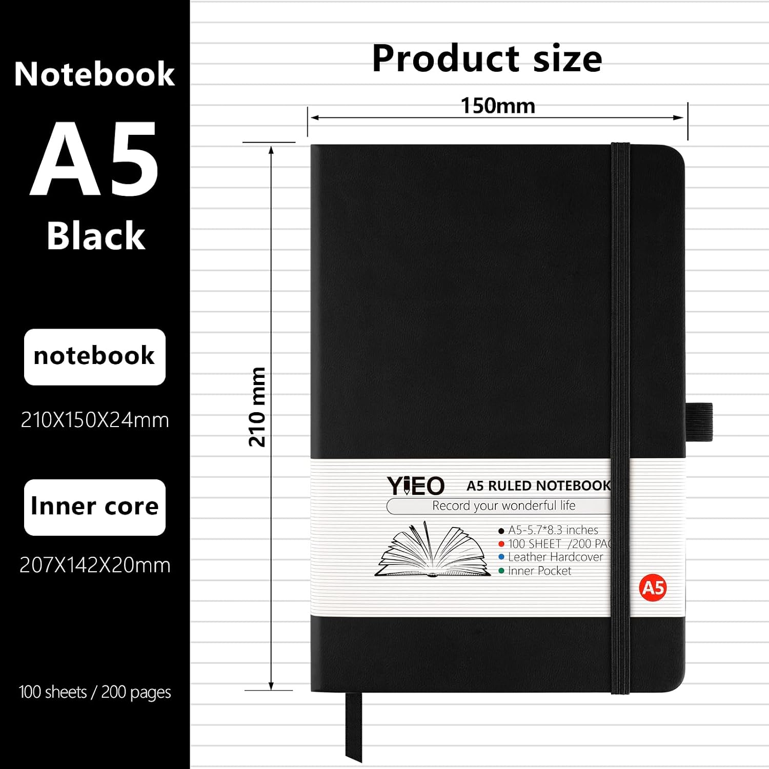 Detalle 2 de YIEO Notebook A5 2-pack lined journal 📓