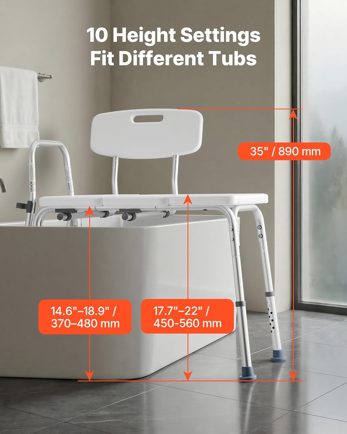 Thumbnail 2 de VEVOR Banc de transfert baignoire avec siège et accoudoirs – Hauteur réglable, capacité 180 kg
