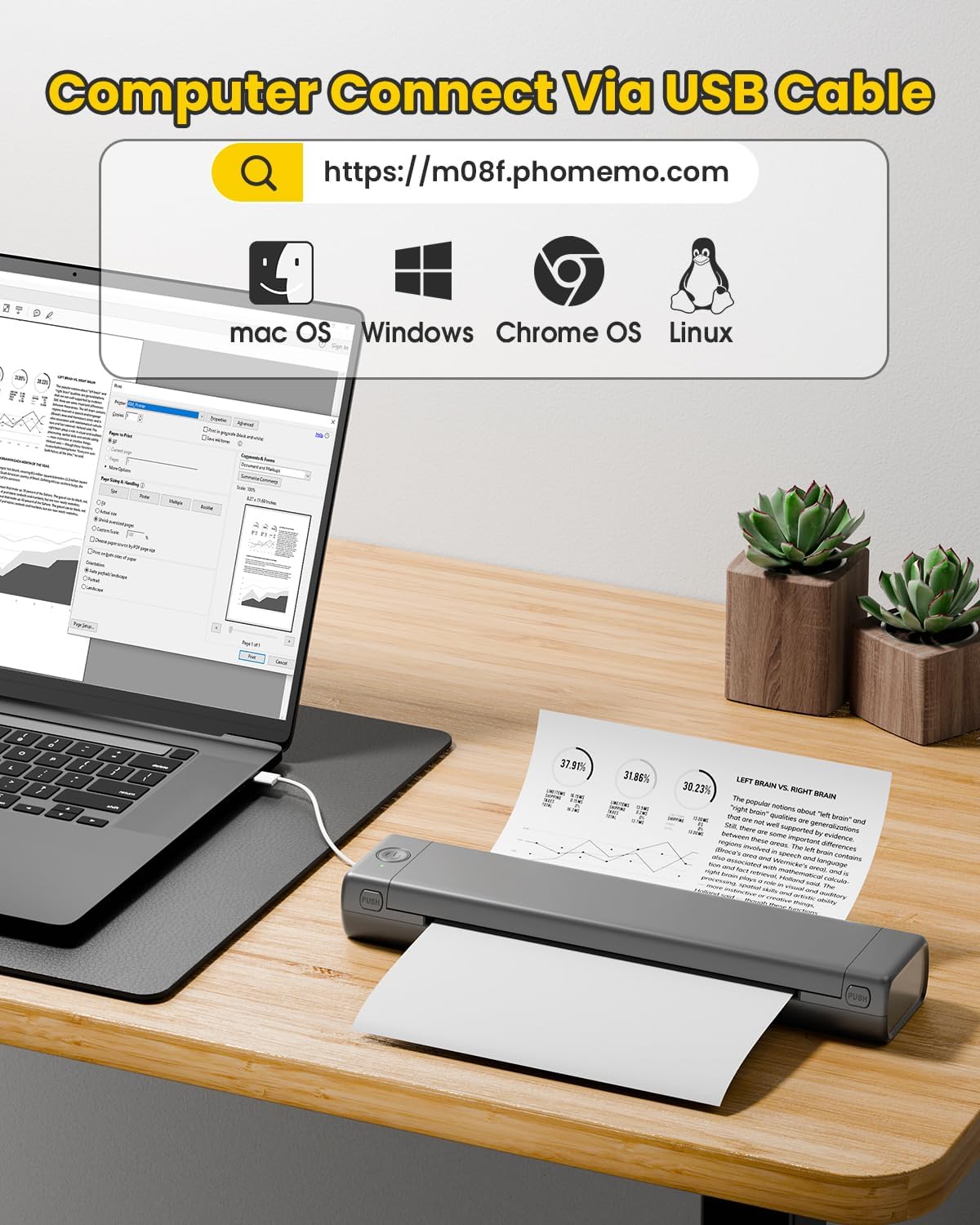 Detalle de Phomemo M08F Bluetooth Thermal Printer (Inkless) – portable wireless printer for phones and laptops