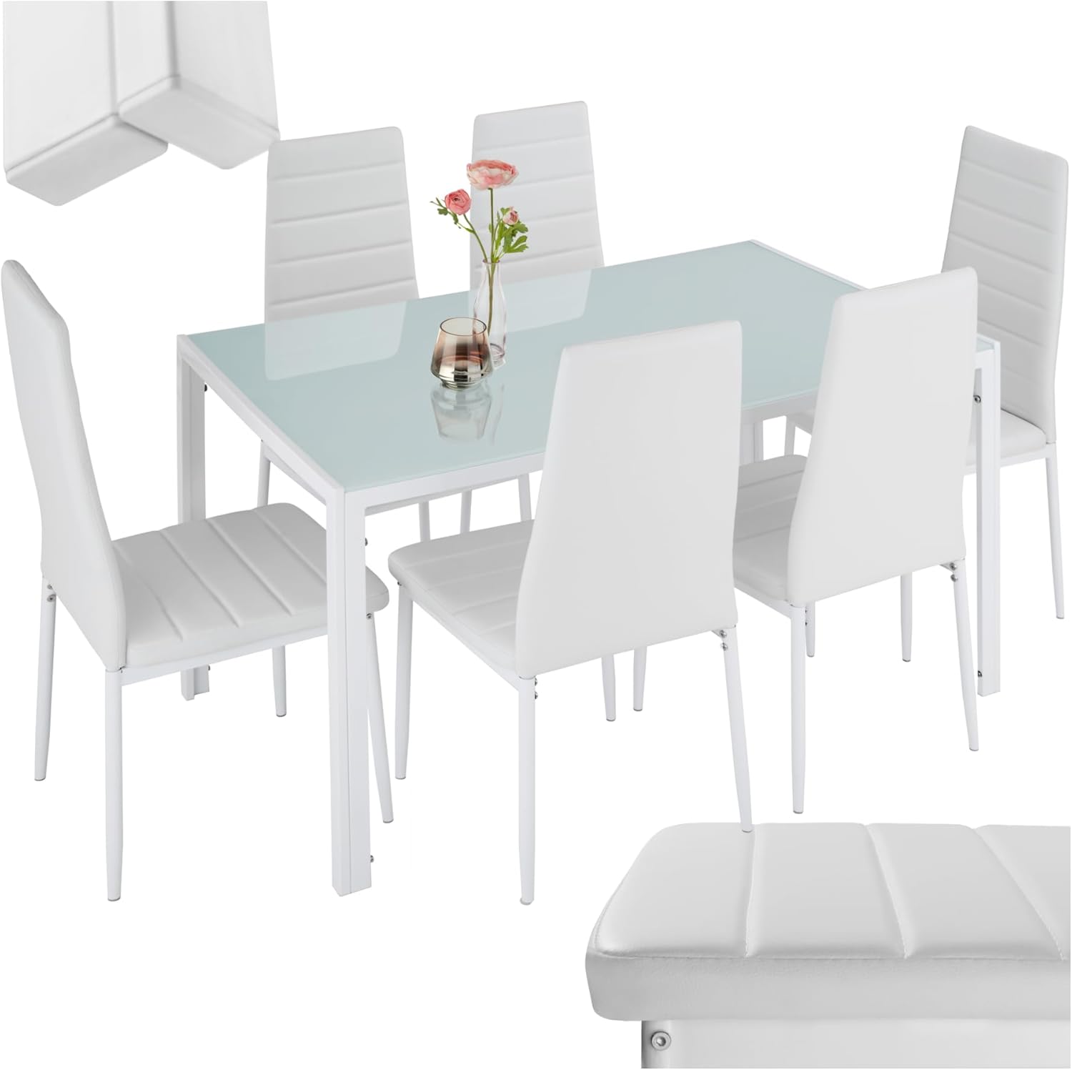 tectake® Conjunto de Mesa y 6 Sillas de comedor Blanco
