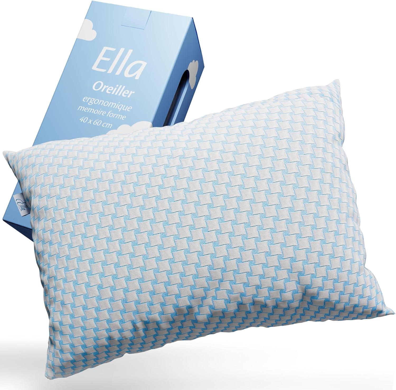 Ella Oreiller Memoire Forme 40x60 cm à soutien cervical ajustable