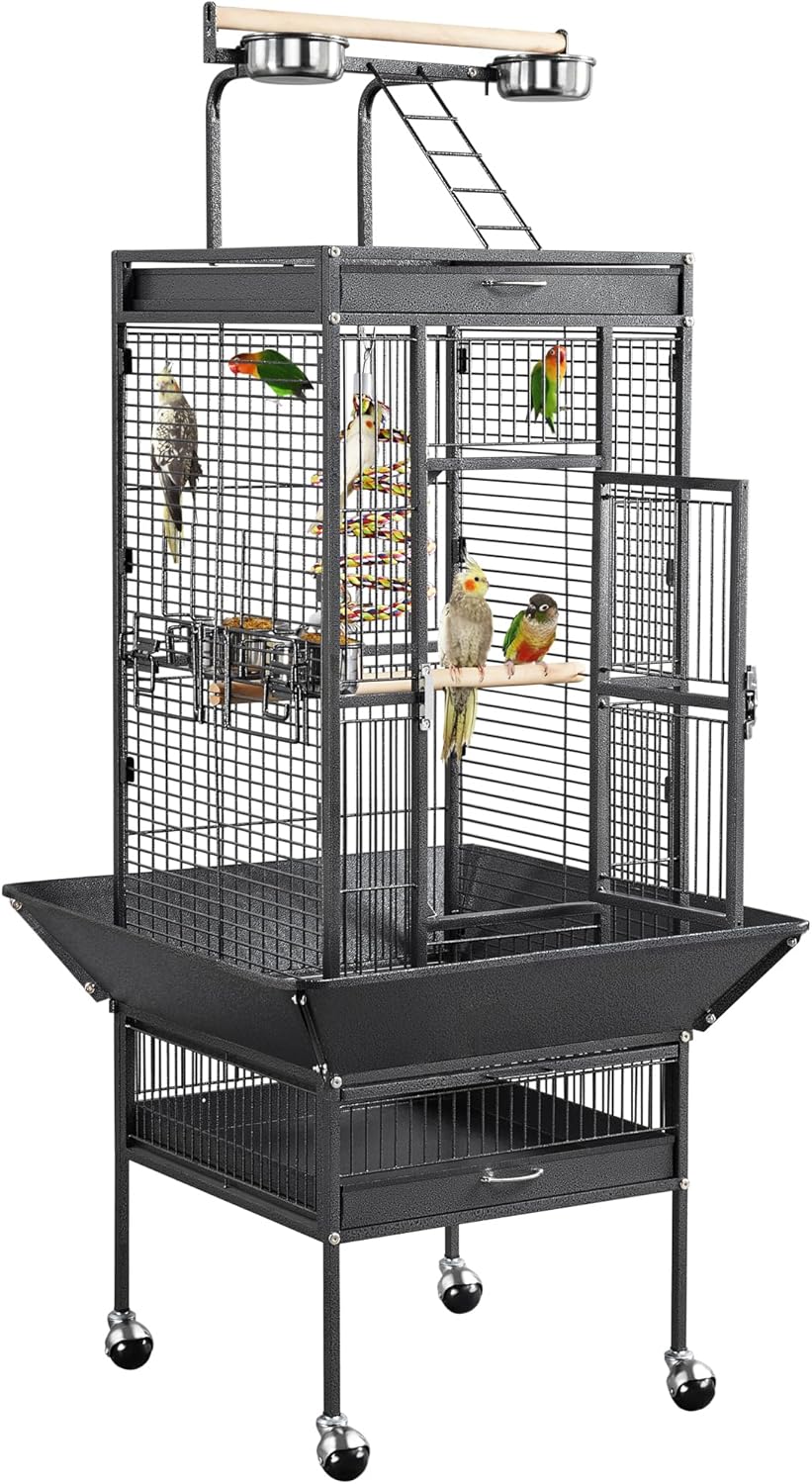 Yaheetech Gabbia Voliera per Uccelli Grande con Piedistallo e Ruote 65,5 x 65,5 x 156 cm Nera