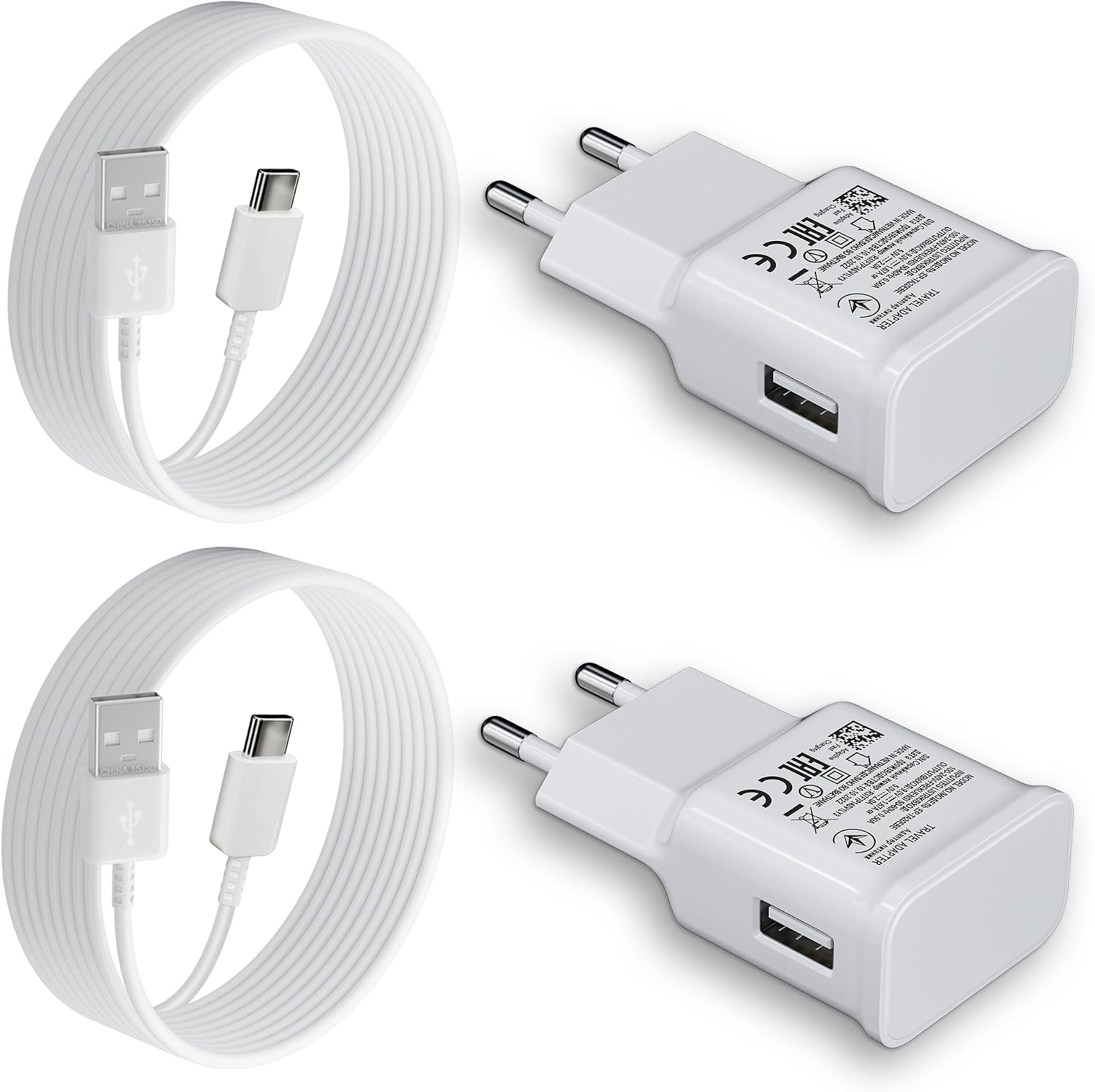 Detalle de 2er-Pack USB-C Schnellladegerät mit 2 m Kabel für Samsung Galaxy & mehr – 15 W