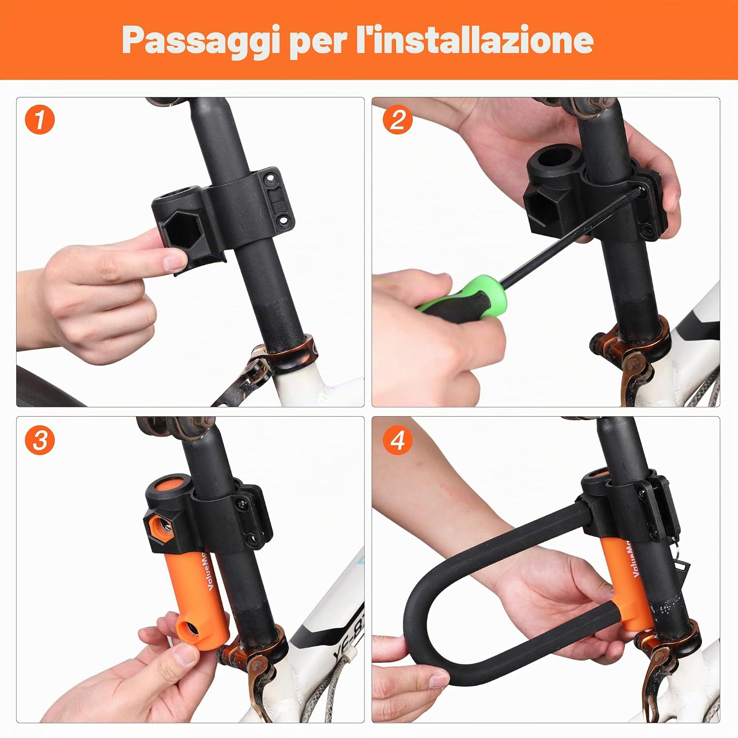 Detalle de ValueMax Lucchetti a U 2 in 1 con Cavo 1,8 m e Supporto per Bicicletta, Veicoli Elettrici e Motocicli