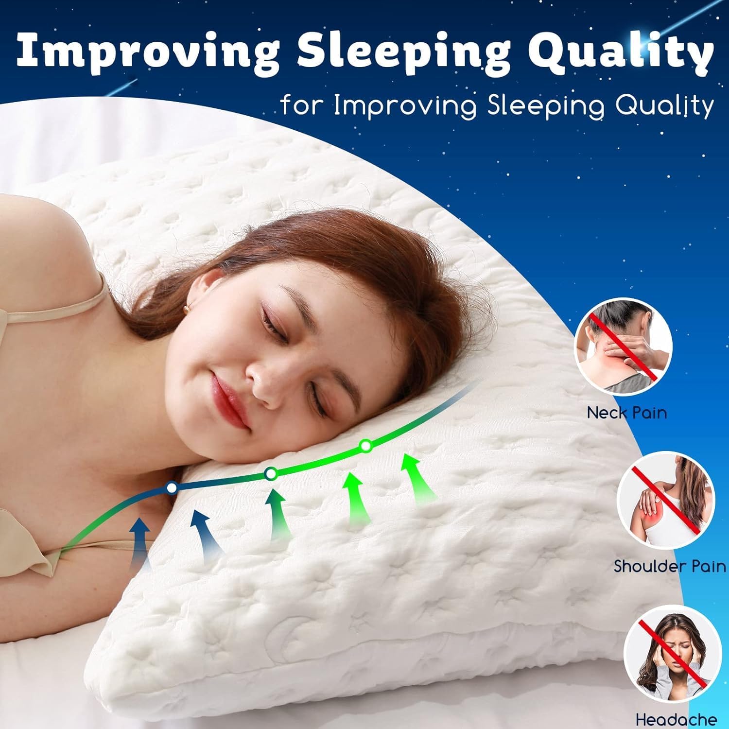 Thumbnail 3 de KUCEY Cooling Side Sleeper Pillow — 2-Pack, Curved Shredded Memory Foam for Neck & Shoulder Pain (Queen, White)