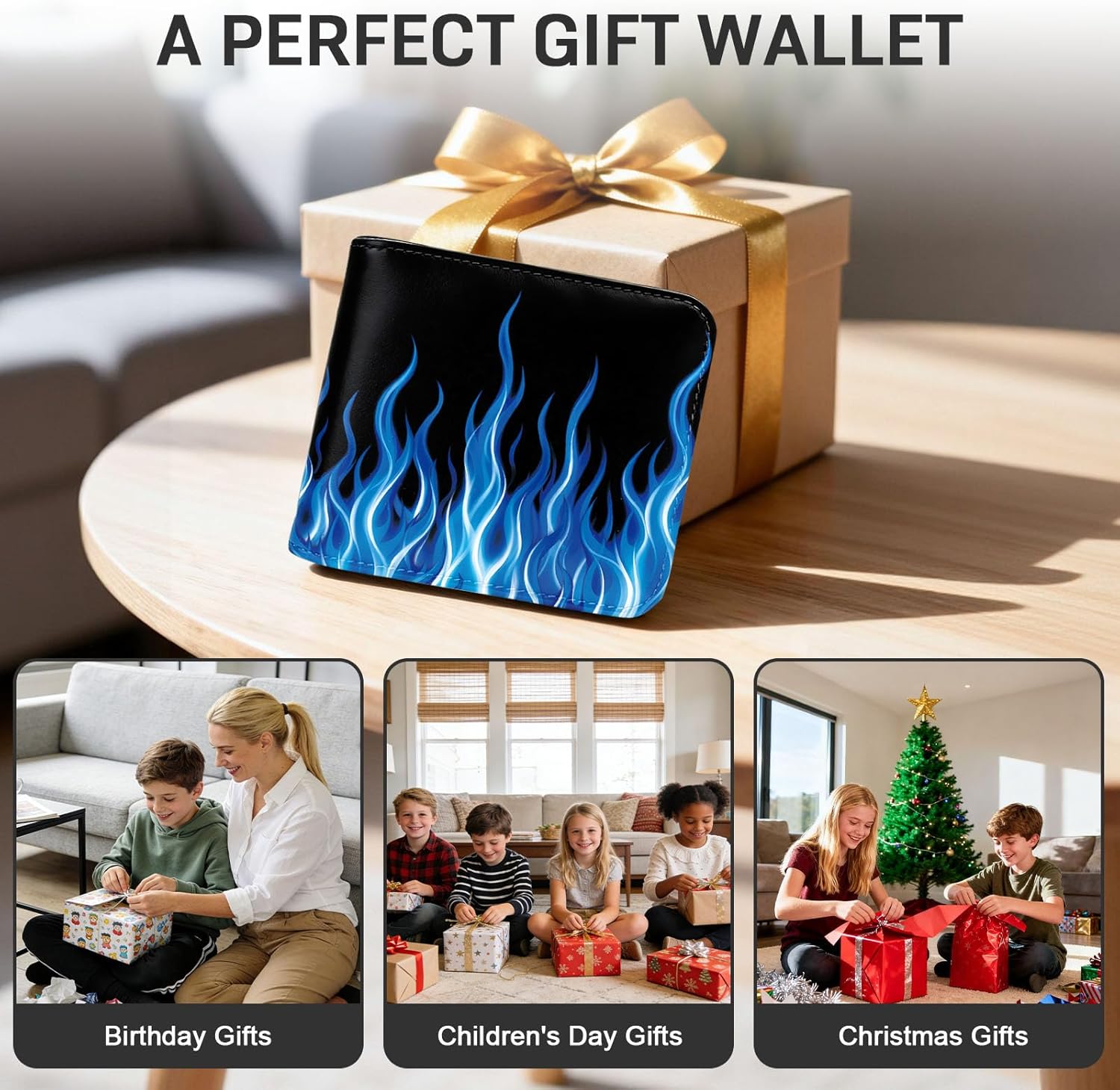 Thumbnail 6 de NEIUJADK Kids Wallets for Boys: Blue Flame Bifold with Zipper Coin Pocket