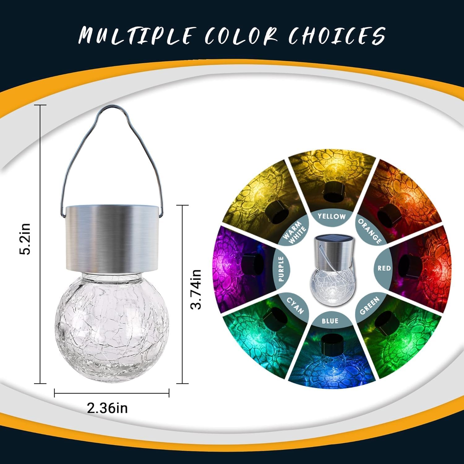 Thumbnail 2 de GIGALUMI 12 Pack Solar Outdoor Lights: Colour-Changing Crackled Glass Hanging Lanterns for Garden Decoration