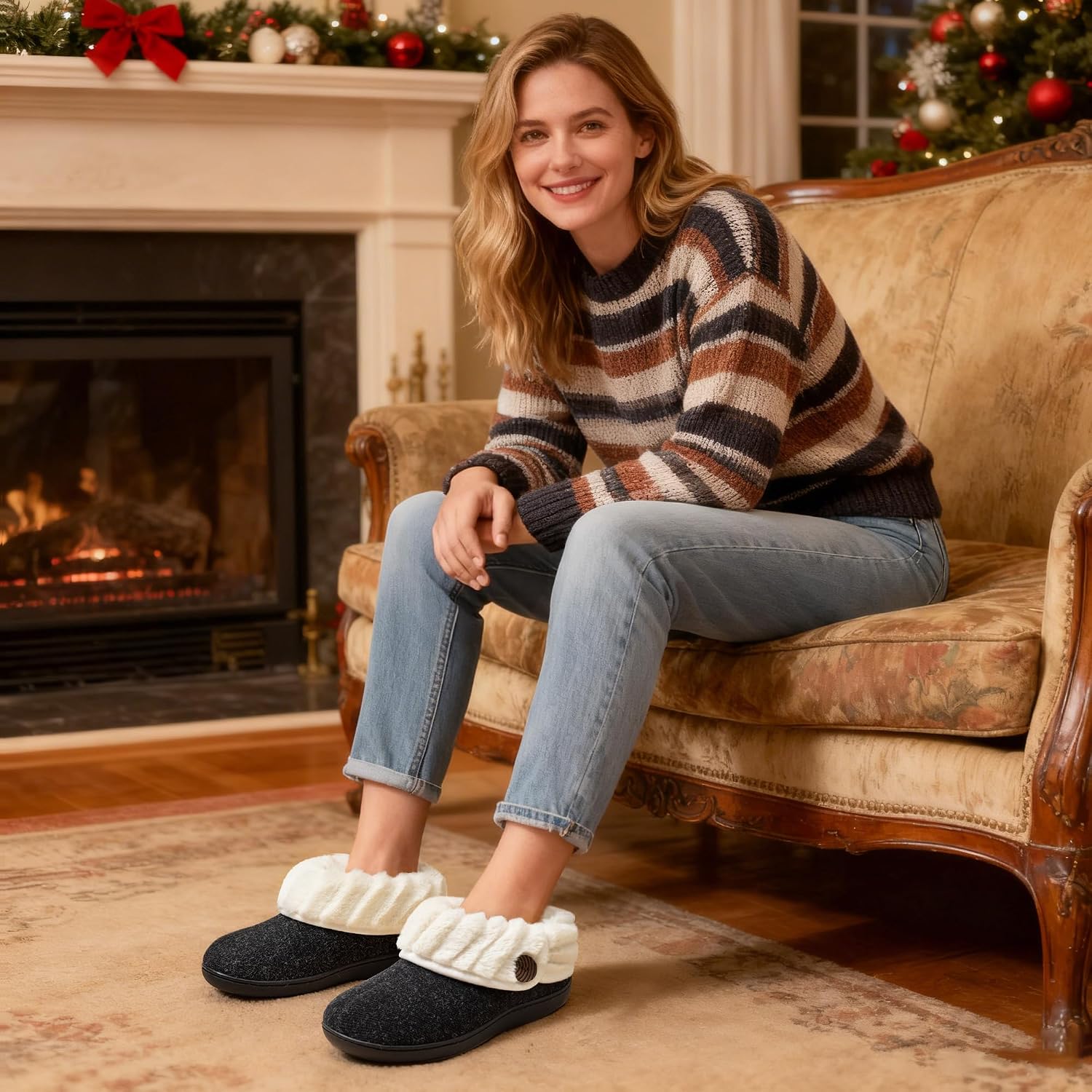 Detalle 2 de Wishcotton Women's Bootie Slippers with Memory Foam