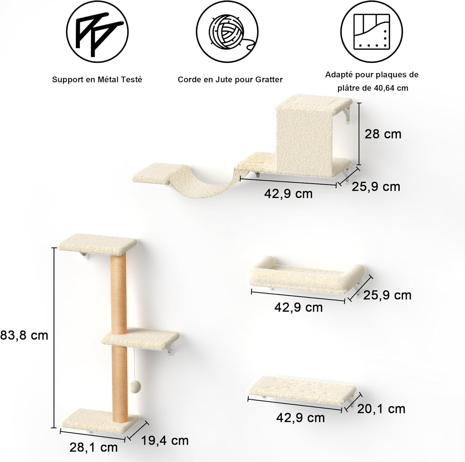 Thumbnail 5 de FUKUMARU Étagères murales pour chat 4-en-1 (pont, niche, griffoir et lit) en bois beige