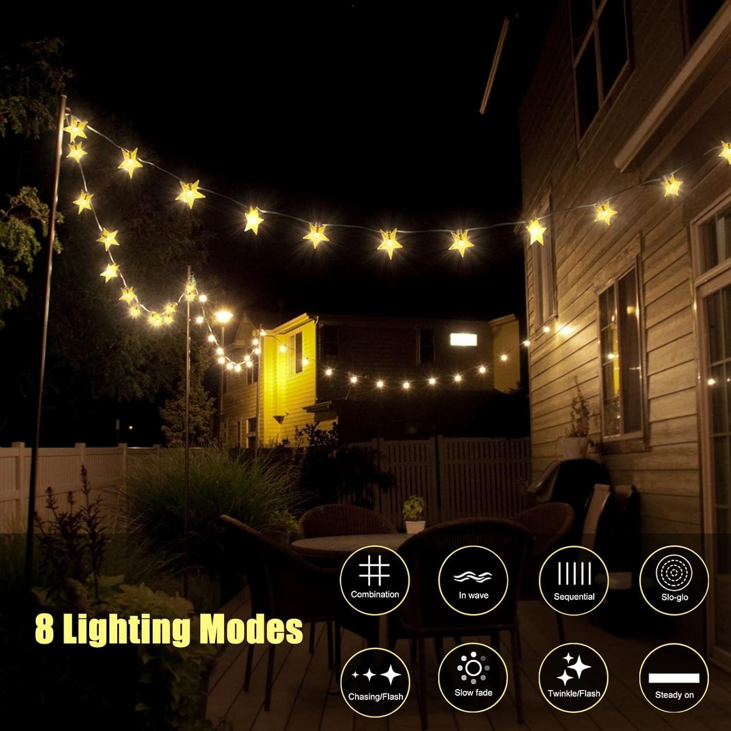 Thumbnail 2 de FANSIR Solar Garden Lights: 50 LED Star Fairy Lights with 8 Modes, 23ft Wire, IP65 Waterproof