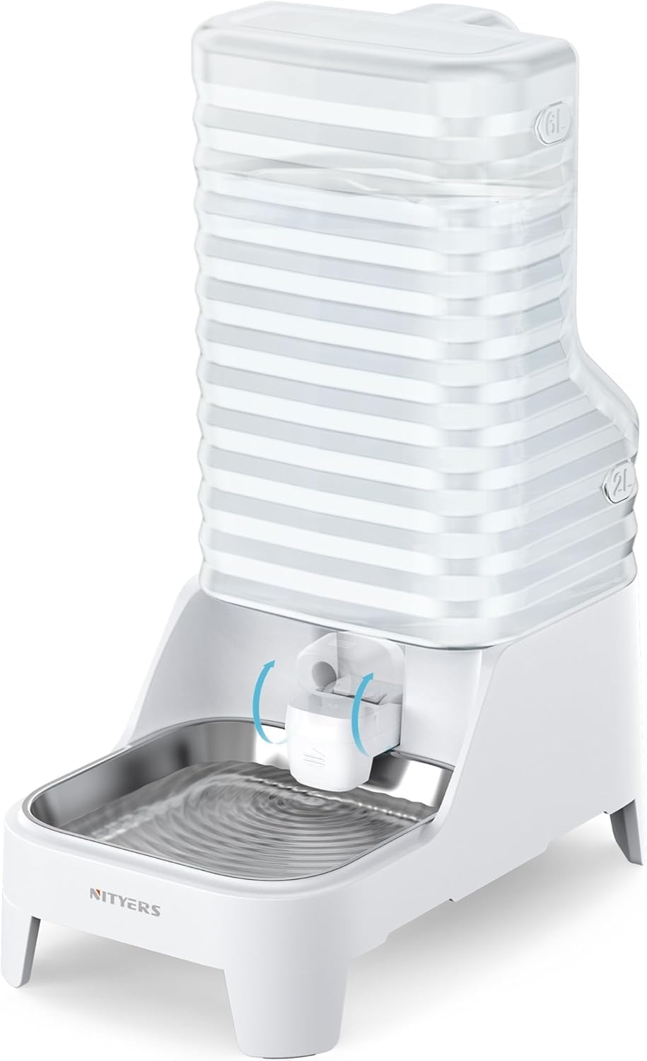 Detalle de 6L Wasserspender für Hunde und Katzen mit patentiertem Wasserhahn – BPA-frei, leicht zu reinigen, mit verstellbarem Sockel