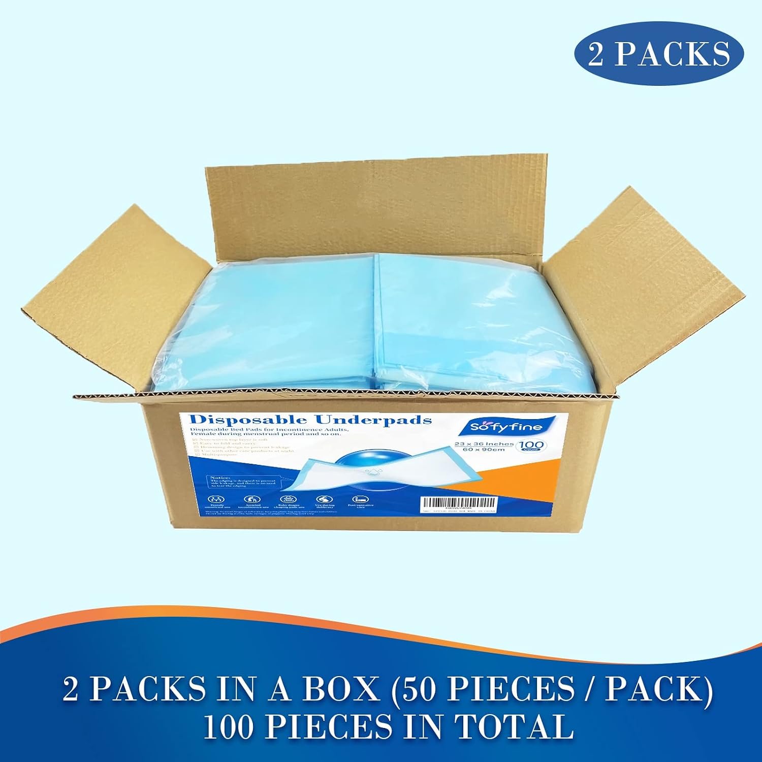 Detalle de SofyFINE 100 Count Disposable Beds Pads 23x36 Waterproof Underpads