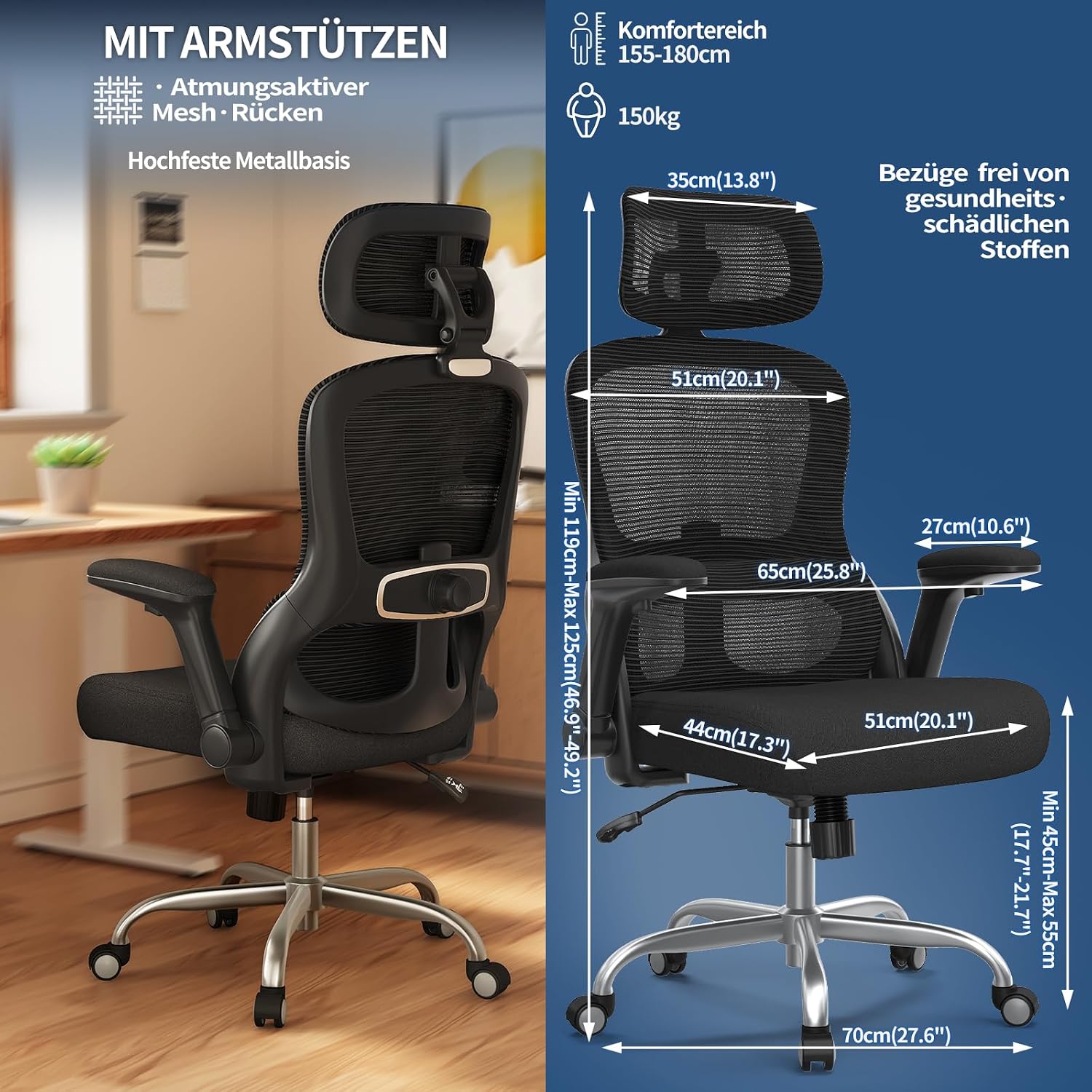 Thumbnail 1 de TRALT Bürostuhl Ergonomisch 150 kg 💺
