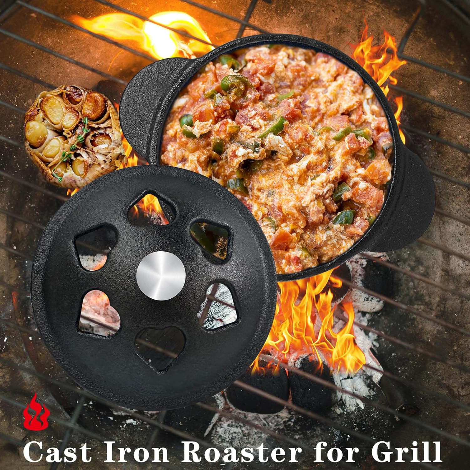 Detalle 2 de BOLVOUD Cast Iron Smoker Roaster