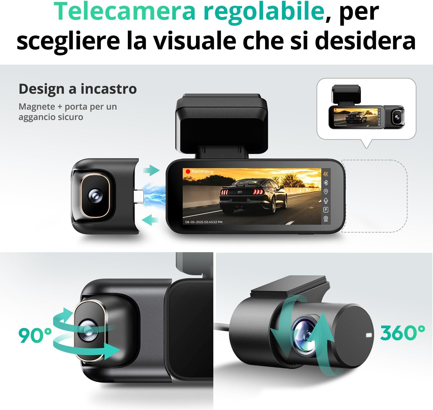 Detalle de BOTSLAB 3 Canali 4K Dash Cam Interna Anteriore e Posteriore con Controllo Vocale, Touch Screen 3,18" e Scheda 128 GB
