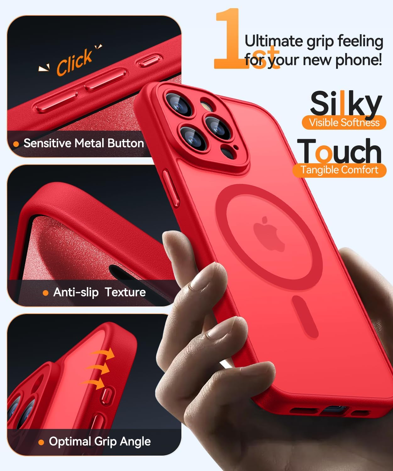 Thumbnail 4 de CANSHN Magnetic case for iPhone 15 Pro Max with MagSafe & full camera protection (matte translucent, red)