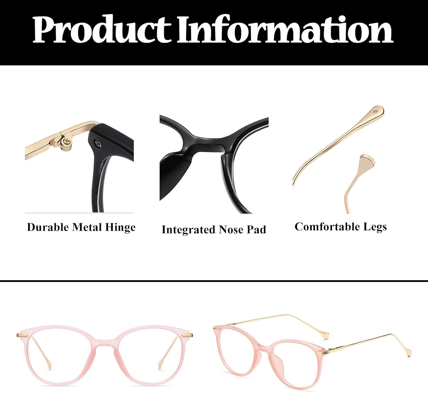 Detalle 2 de LJCZKA Blue Light Blocking Glasses – Round Metal Frames for Everyone