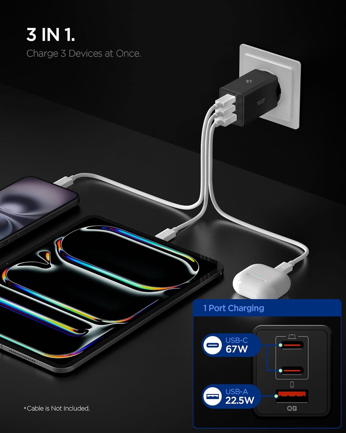Thumbnail 2 de Spigen ArcStation Essential 67W GaN : chargeur 3 ports USB-C & USB-A (PD 3.0)