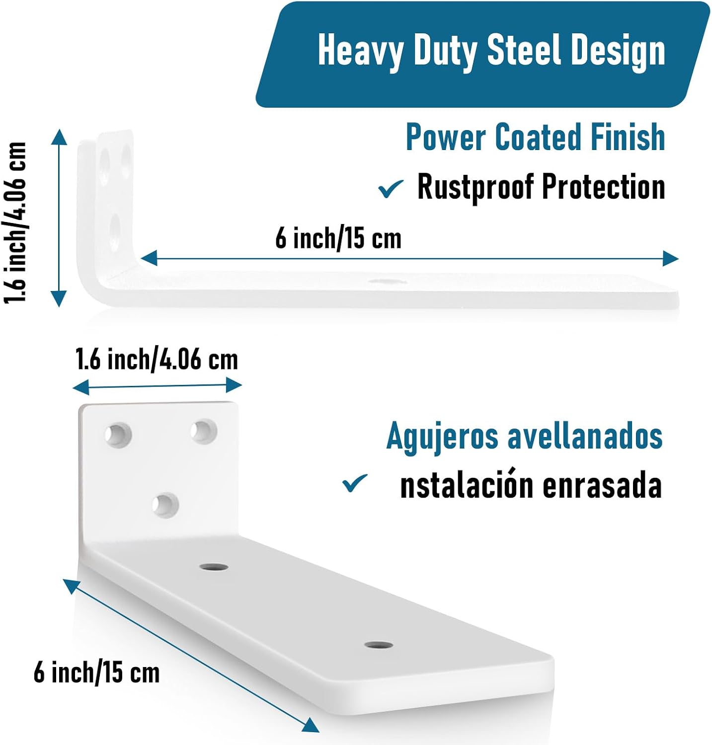 Detalle de YFCVIP Heavy Duty Floating Shelf Brackets 6 Inch – 8 Pack (White)