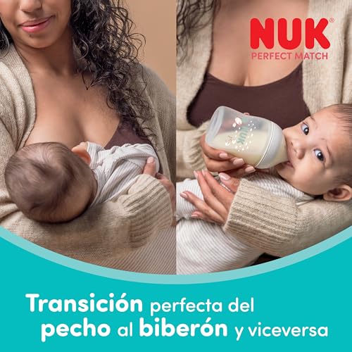Detalle de NUK Perfect Match Set de 2 Biberones 260 ml con ventilación anticólico y control de temperatura