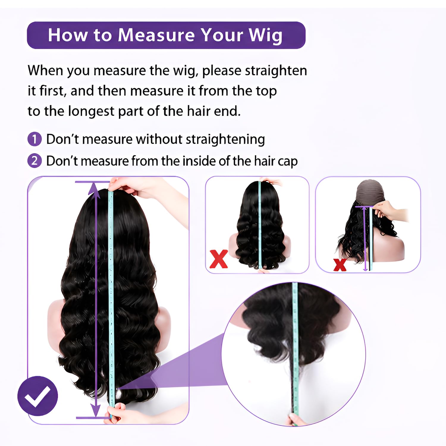 Detalle de SKINLIKE 5x5 HD Lace Closure Wig (Human Hair) with Drawstring, 26 Inch, 220% Density, 16A Body Wave