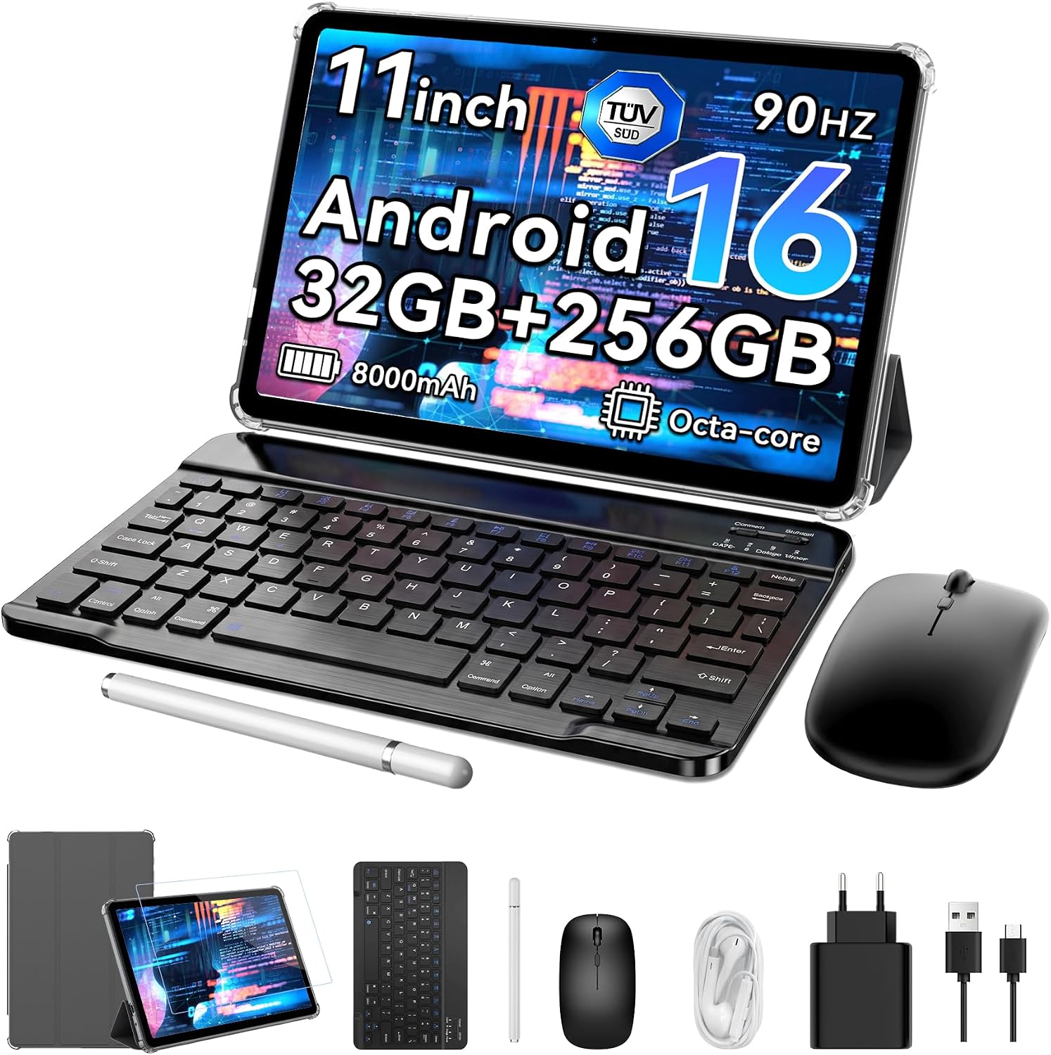 Detalle de VekfulPC Android 16 Tablet 11" with Keyboard, Pen & Case – 32GB RAM, 256GB Storage, 90Hz Display