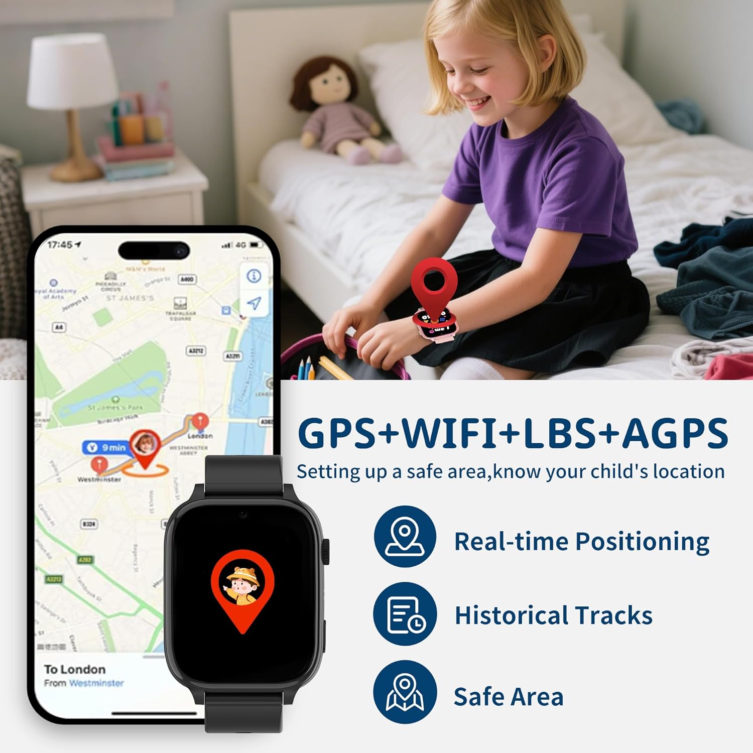 Detalle 2 de ELEJAFE 4G Kids Smart Watch: GPS, Video Call and SOS for Safe, Connected Fun