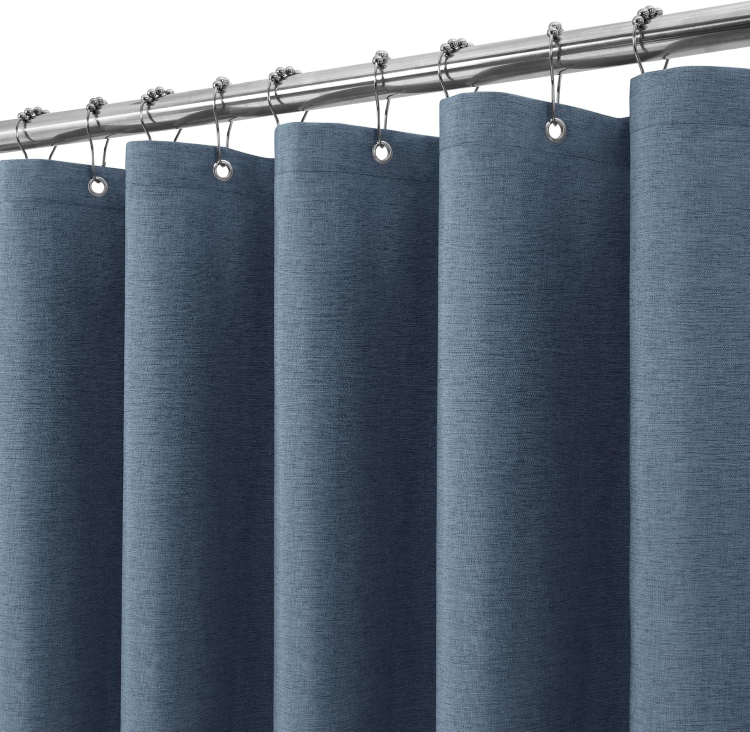 VANZAVANZU Rideau de Douche Lin avec Anneaux en Métal – 275x182 cm, Bleu Marine
