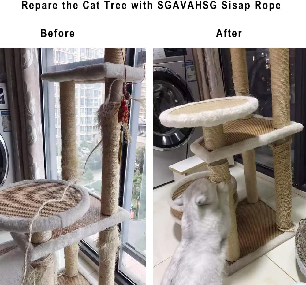 Detalle de SGAVAHSG Sisal Rope Cat Scratcher: 33 ft DIY Replacement for Cat Trees (SR01-Brown10M)