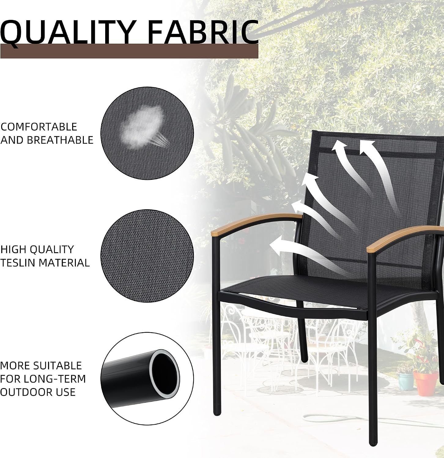 Detalle de Shintenchi BSTSL3 3-Piece Patio Bistro Set with Black Textilene Chairs