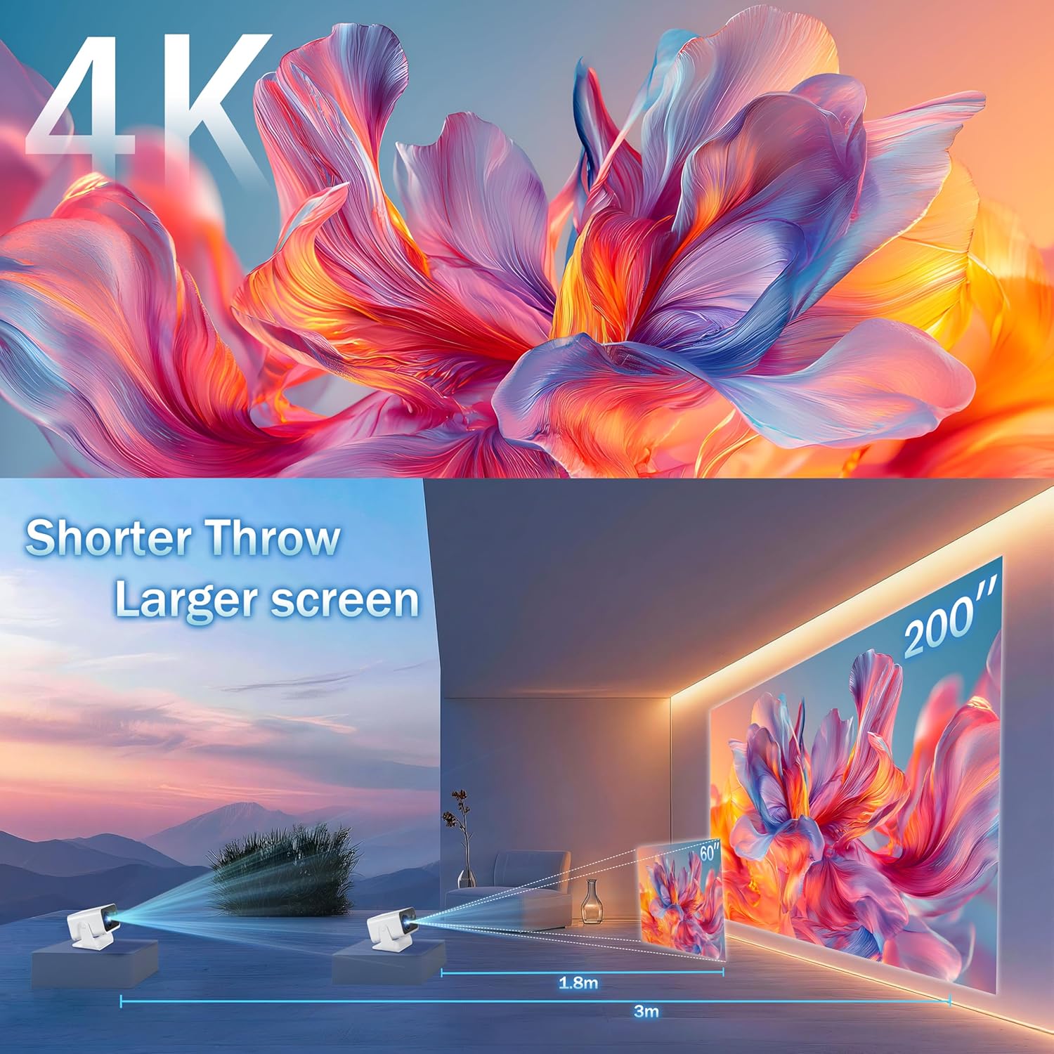 Thumbnail 5 de Portable Mini Projector (720P Native HD) with WiFi 6 & Bluetooth 5.2, Auto Keystone and Built-in Speaker