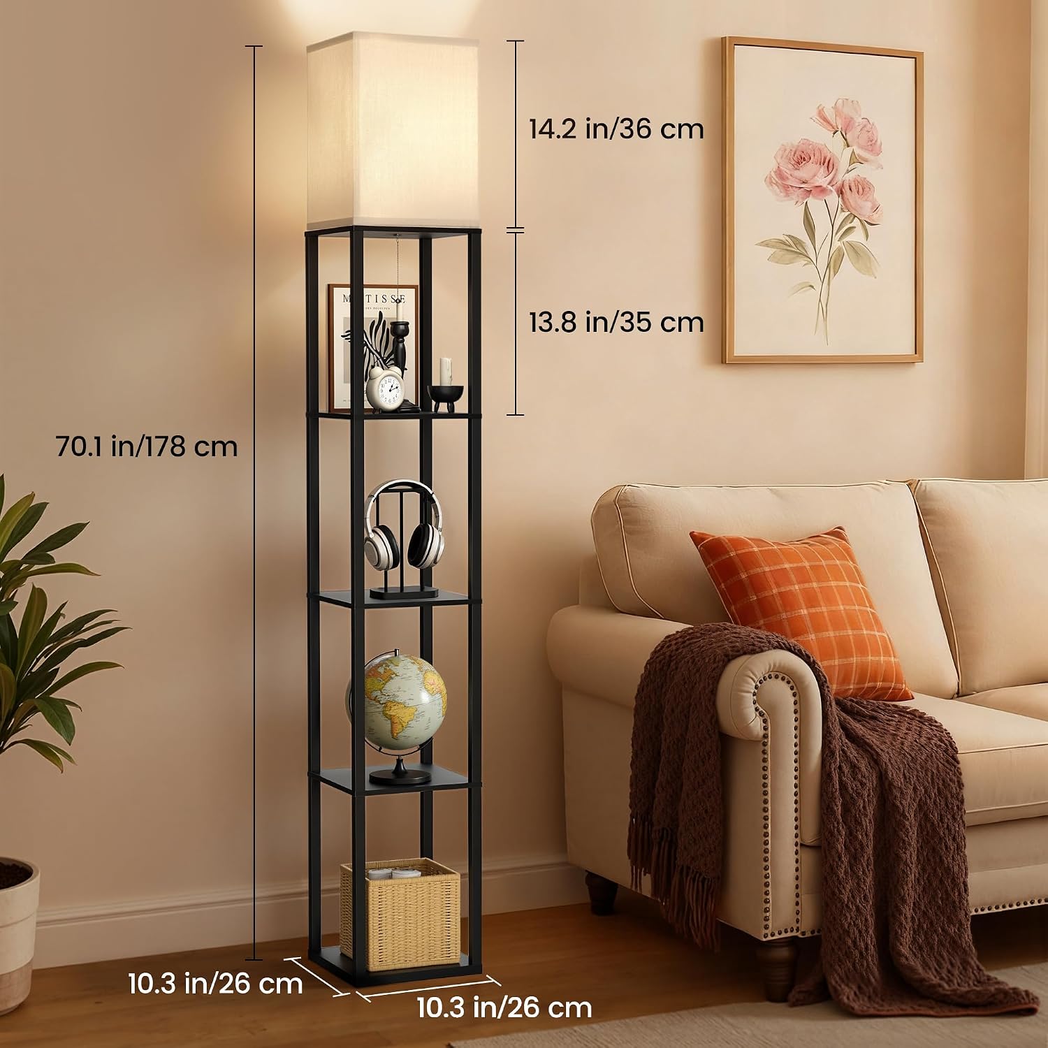 Detalle de AUDERWIN PFL-013 Shelf Floor Lamp with 3-Setting LED and Wood Shelves