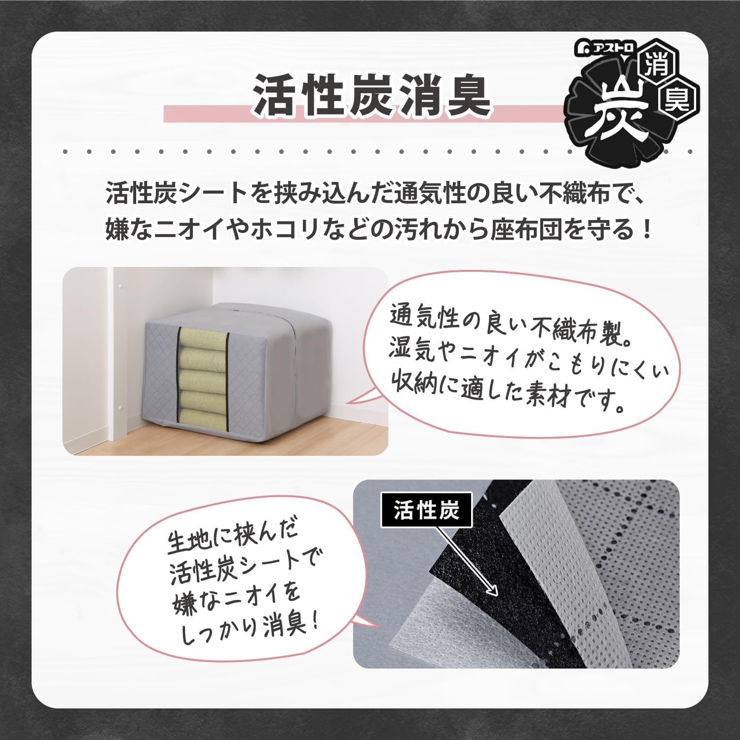 Detalle de アストロ 171-54 活性炭入り座布団収納袋 透明窓付き・通気性不織布