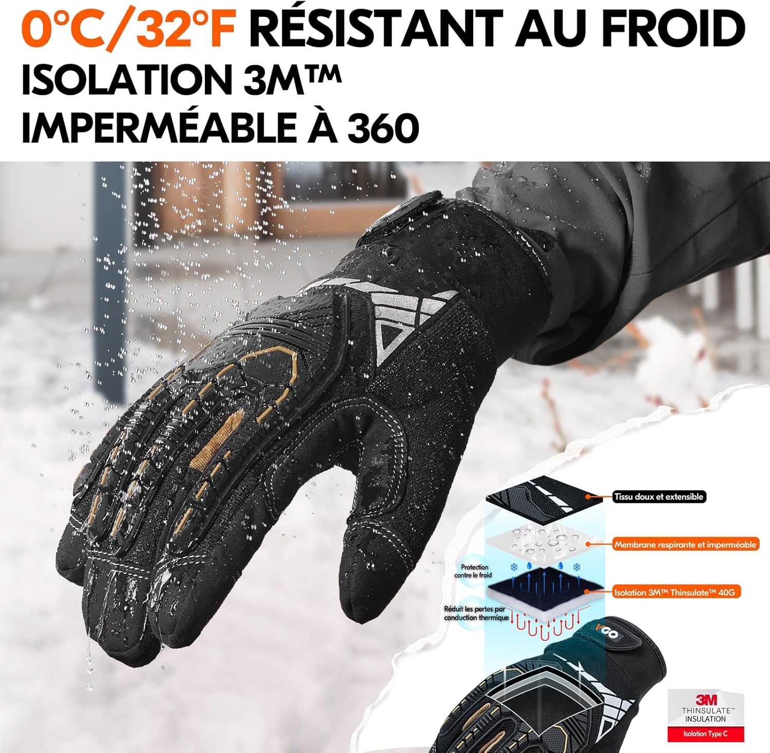 Thumbnail 1 de Vgo... Gants de travail de sécurité anti-vibrations (SL8849) : cuir synthétique, EVA et isolation 3M Thinsulate