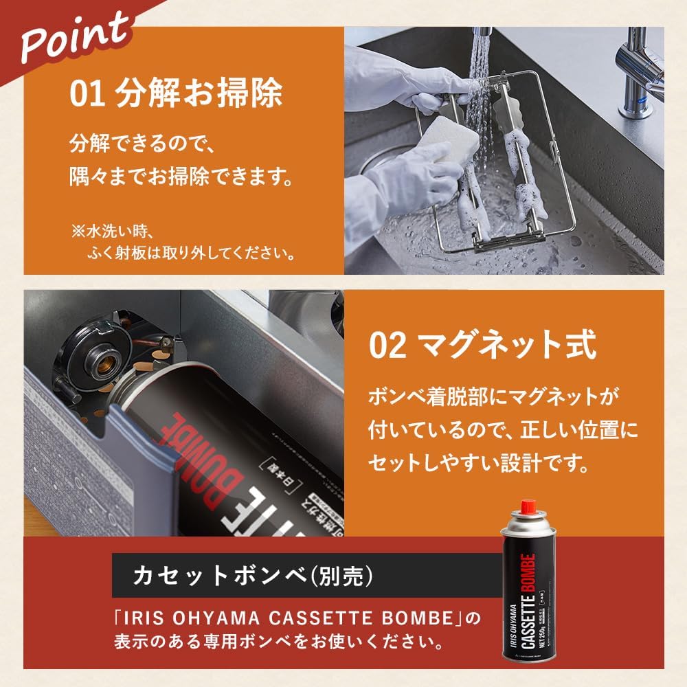 Detalle 2 de アイリスオーヤマ 炉端焼きカセットコンロ IGC-R1-H 分解洗浄・ふく射板加熱 チャコール