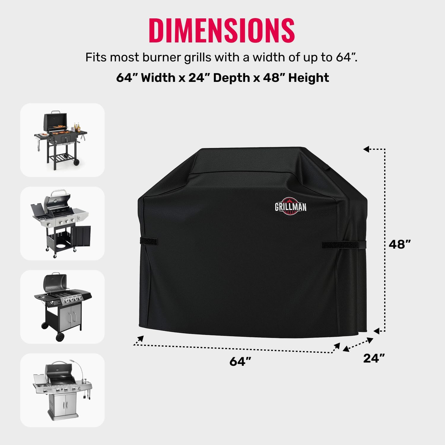 Detalle de Grillman Premium BBQ Grill Cover — 64 x 24 x 48 inches, Rip-Proof & Waterproof