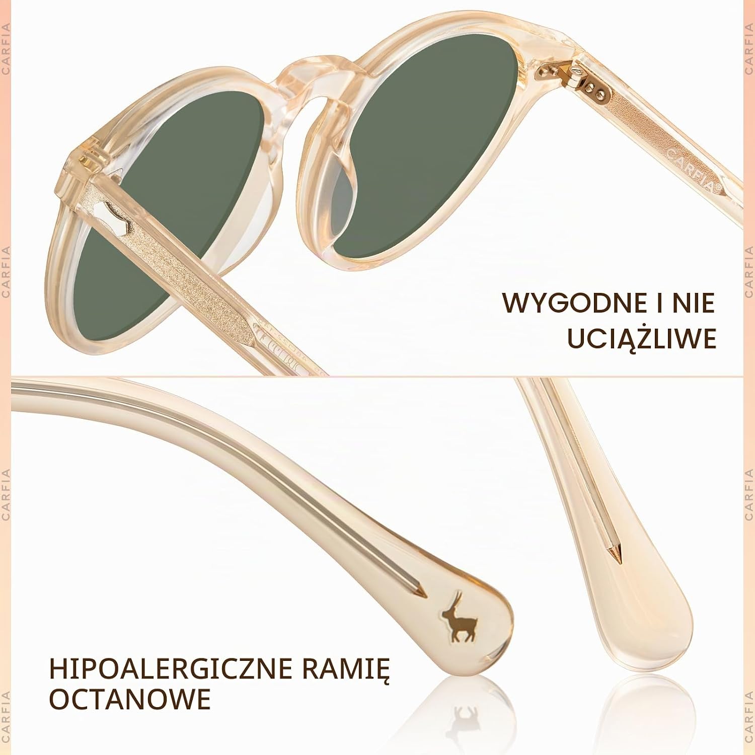 Detalle de CARFIA CA5288-C – damskie okulary przeciwsłoneczne polaryzacyjne UV 400 z acetatu