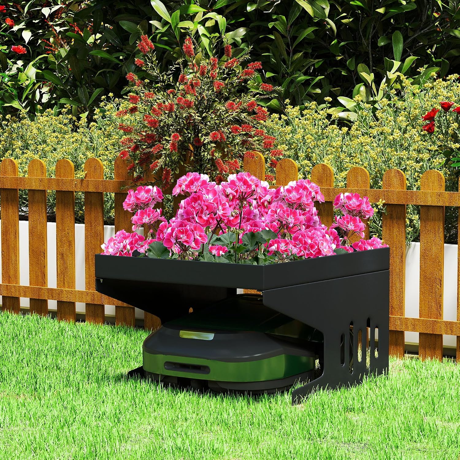 Detalle de UISEBRT RHX-(YY09069AN) Robotic Lawnmower Garage with Planter, 1.2 mm Metal