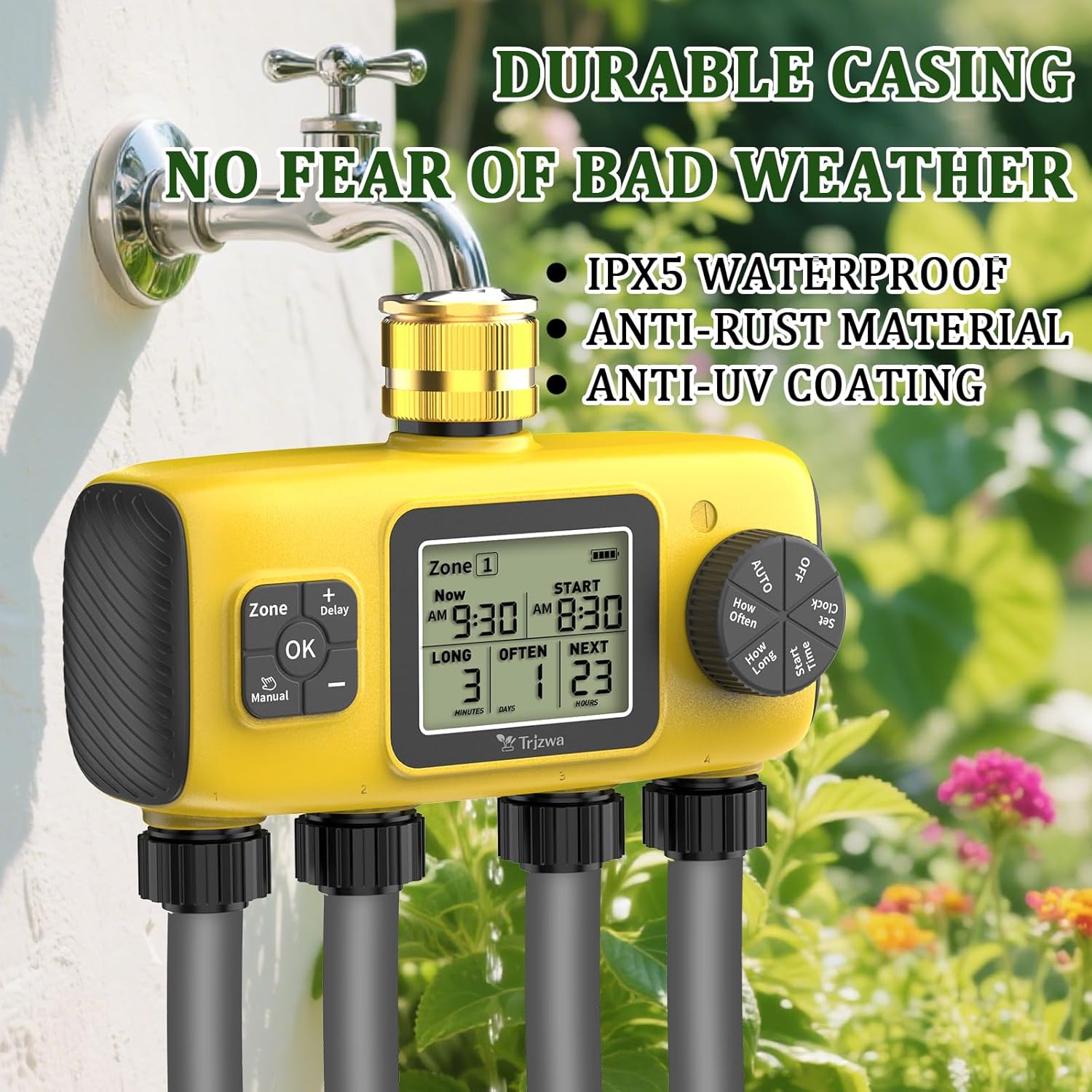 Thumbnail 6 de TRJZWA Centralina di irrigazione individuale a 4 zone con LED, timer e ritardo pioggia (IP55)