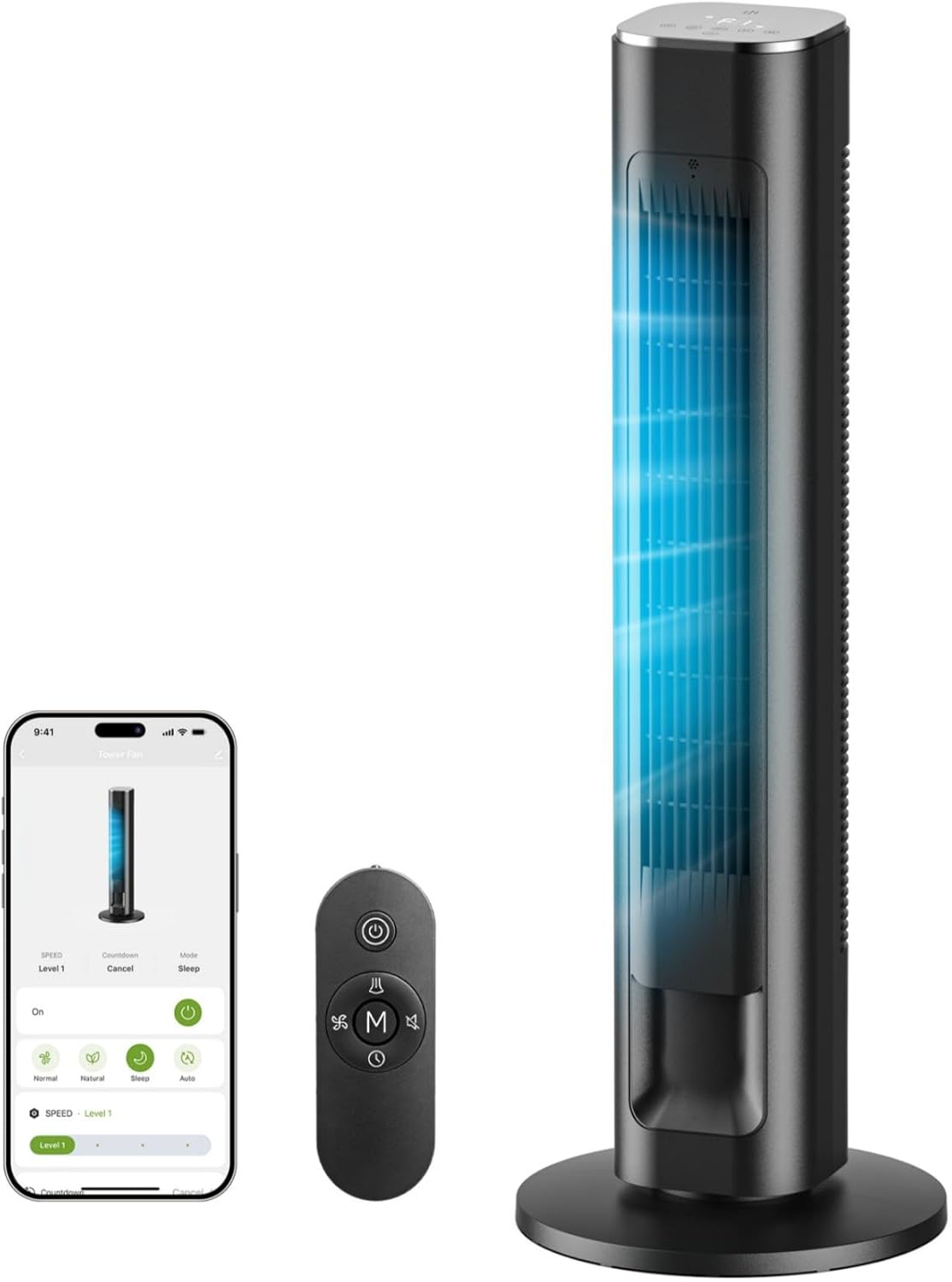 Detalle de MORENTO 36-Inch Smart Tower Fan with Remote, 2.4GHz WiFi, App & Voice Control