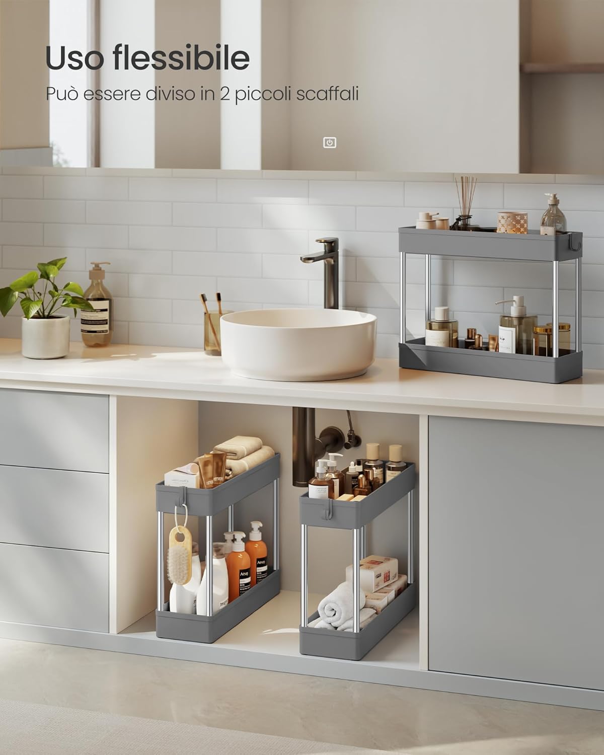 Detalle de SONGMICS Carrello Portaoggetti a 3 Livelli KSC007G01: design slim e versatilità per cucina, bagno e ufficio