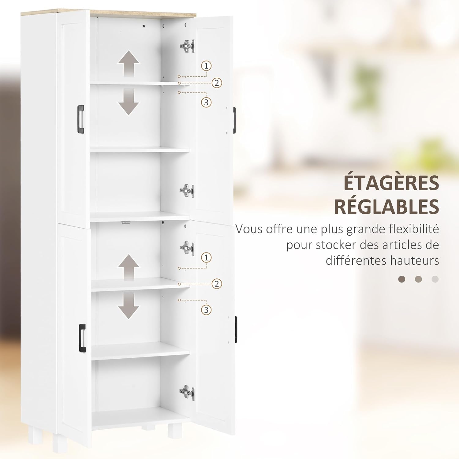 Thumbnail 4 de HOMCOM armoire de cuisine/buffet blanc moderne avec 4 portes et étagères réglables