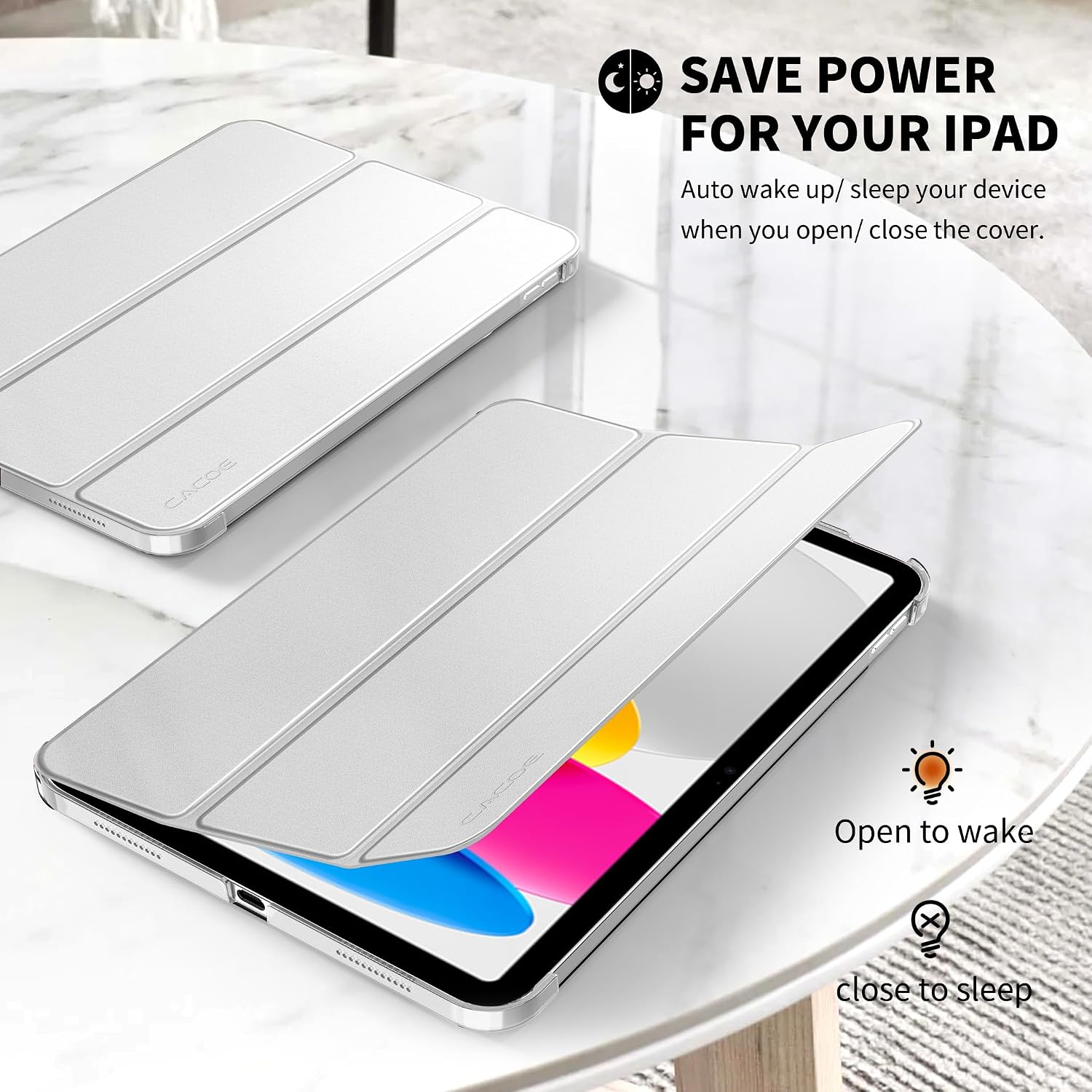 Thumbnail 4 de CACOE Custodia Cover per iPad 11a Generazione (A16) 11" e iPad 10a Generazione 10,9" (2022) – Ultra Sottile in Pelle con Vetro Temperato, Argento