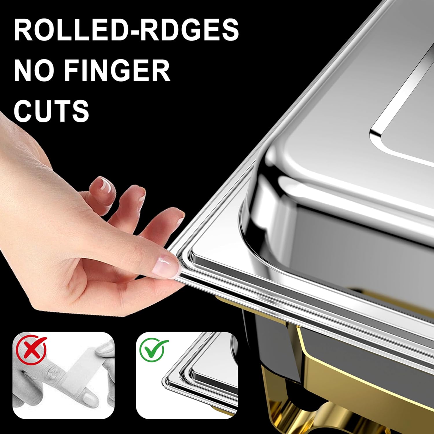Detalle de Chafing Dishes for Buffet 4 Pack, 11QT Square Stainless Steel Food Warmers with Gold & Silver Accents