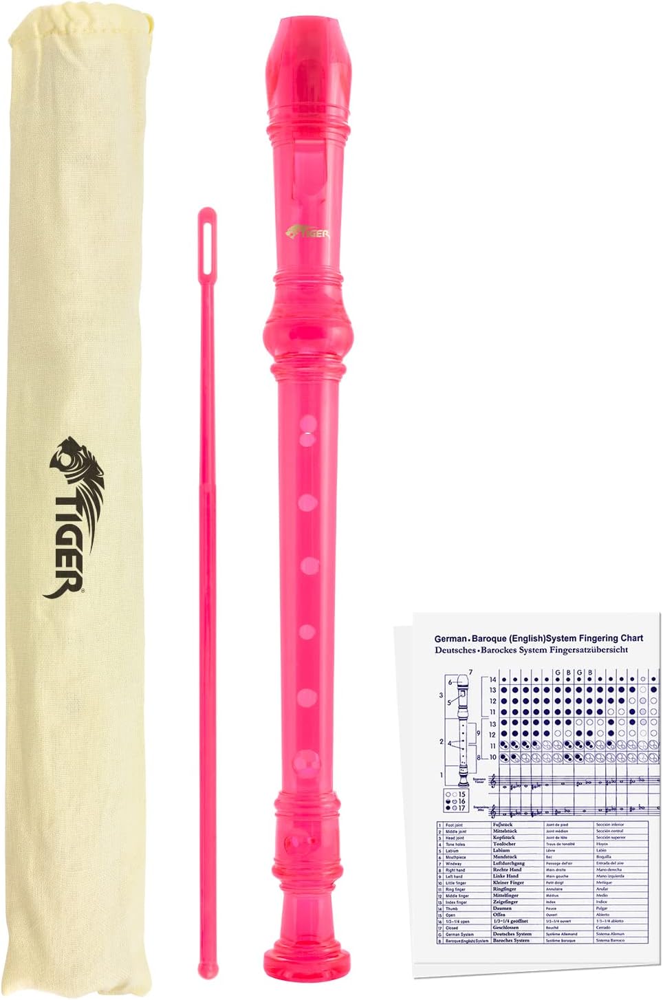 Tiger REC7-PK Descant/Soprano School Recorder - Pink