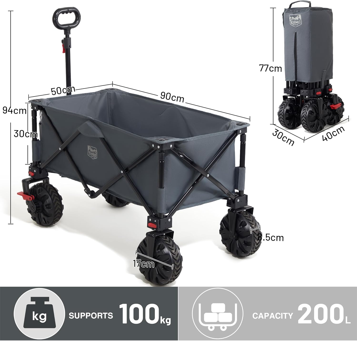 Thumbnail 6 de TIMBER RIDGE Festival Trolley on Wheels with Brakes: A Practical Foldable Cart for Beach, Picnics and More