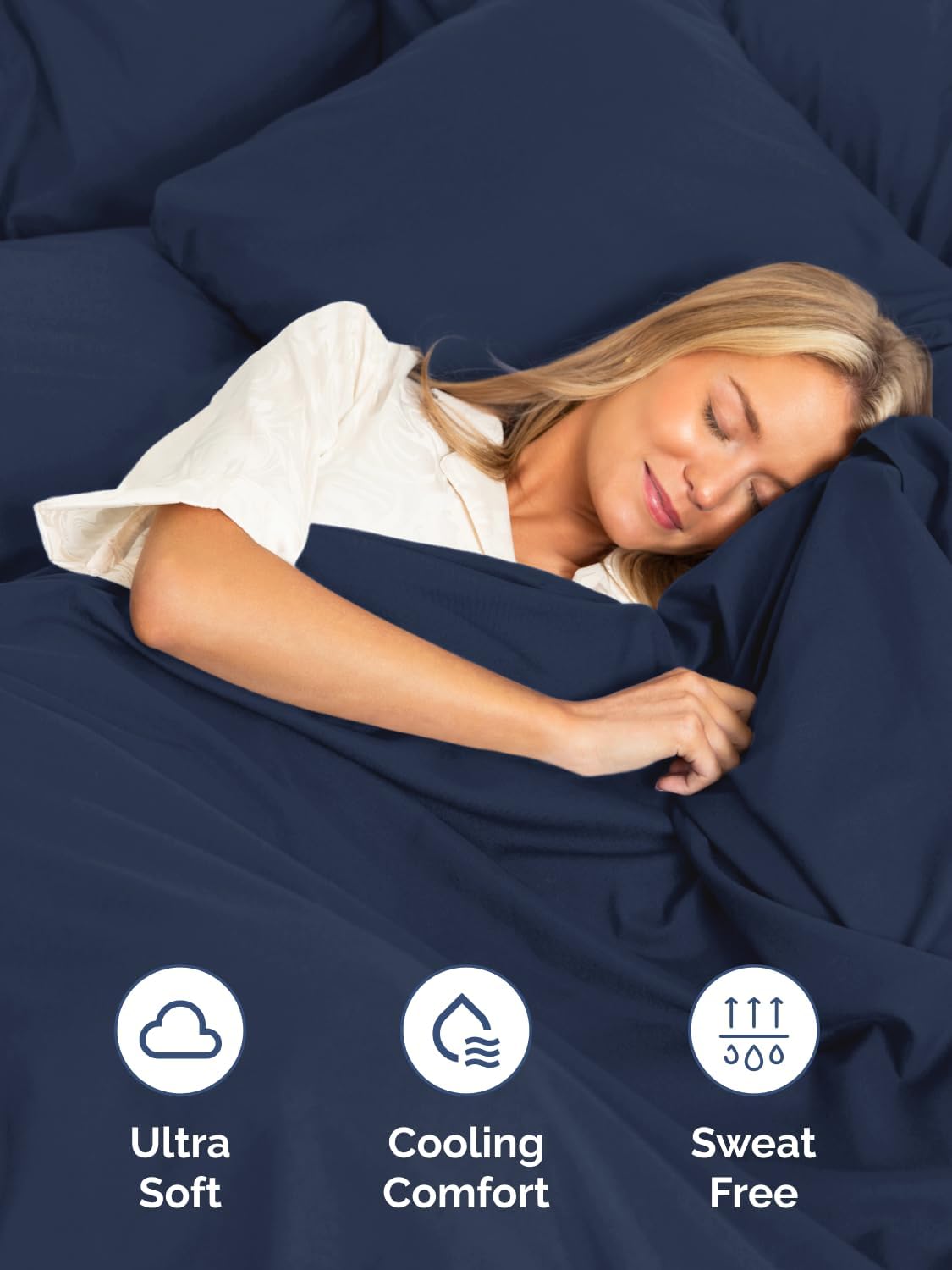 Detalle 1 de CGK Unlimited 21InchQueenNavyBlue Extra-Deep Queen Sheet Set, Navy Blue