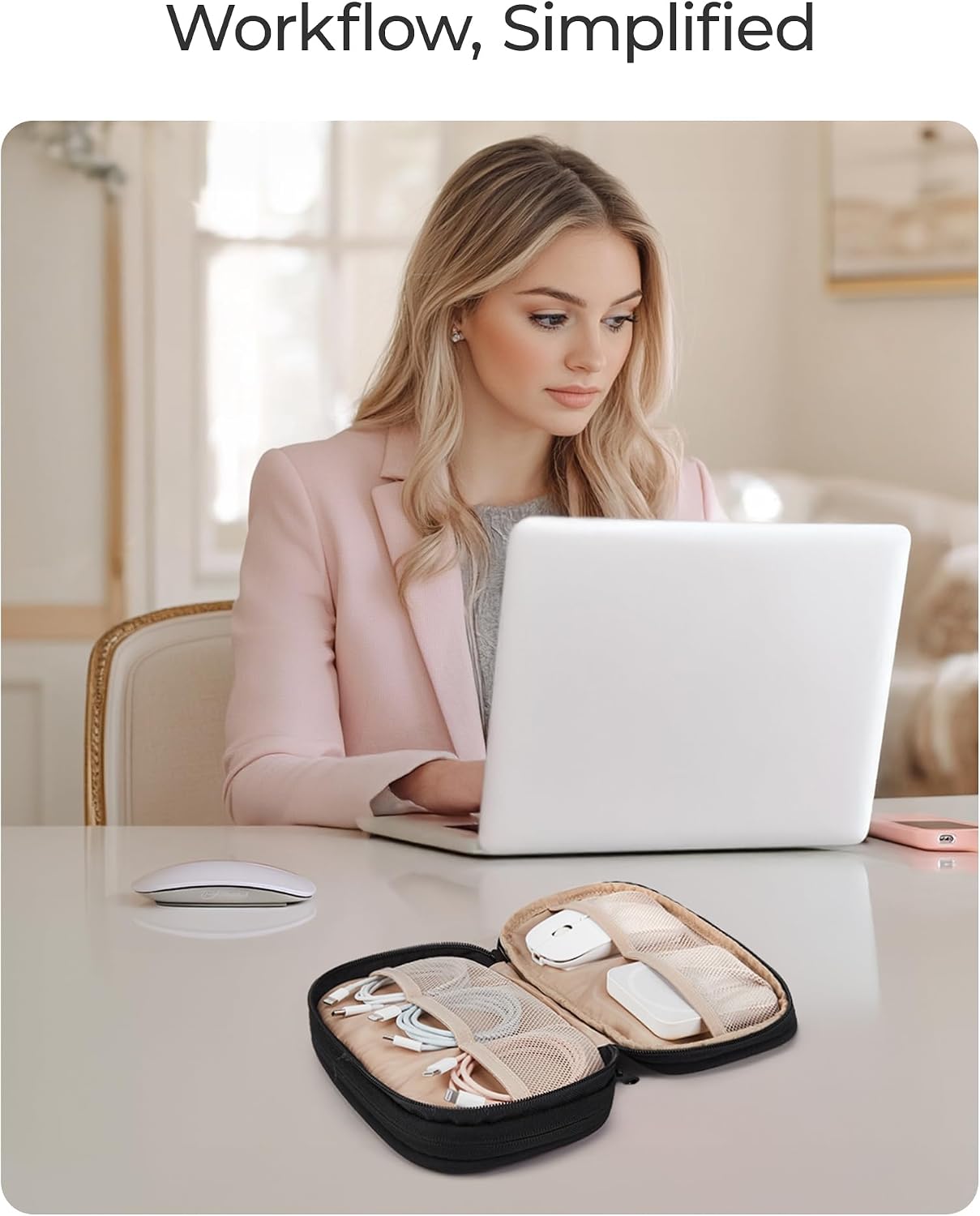 Thumbnail 5 de BAGSMART BM0101036 Electronics Organizer, Double-Layer Padded Case, Beige