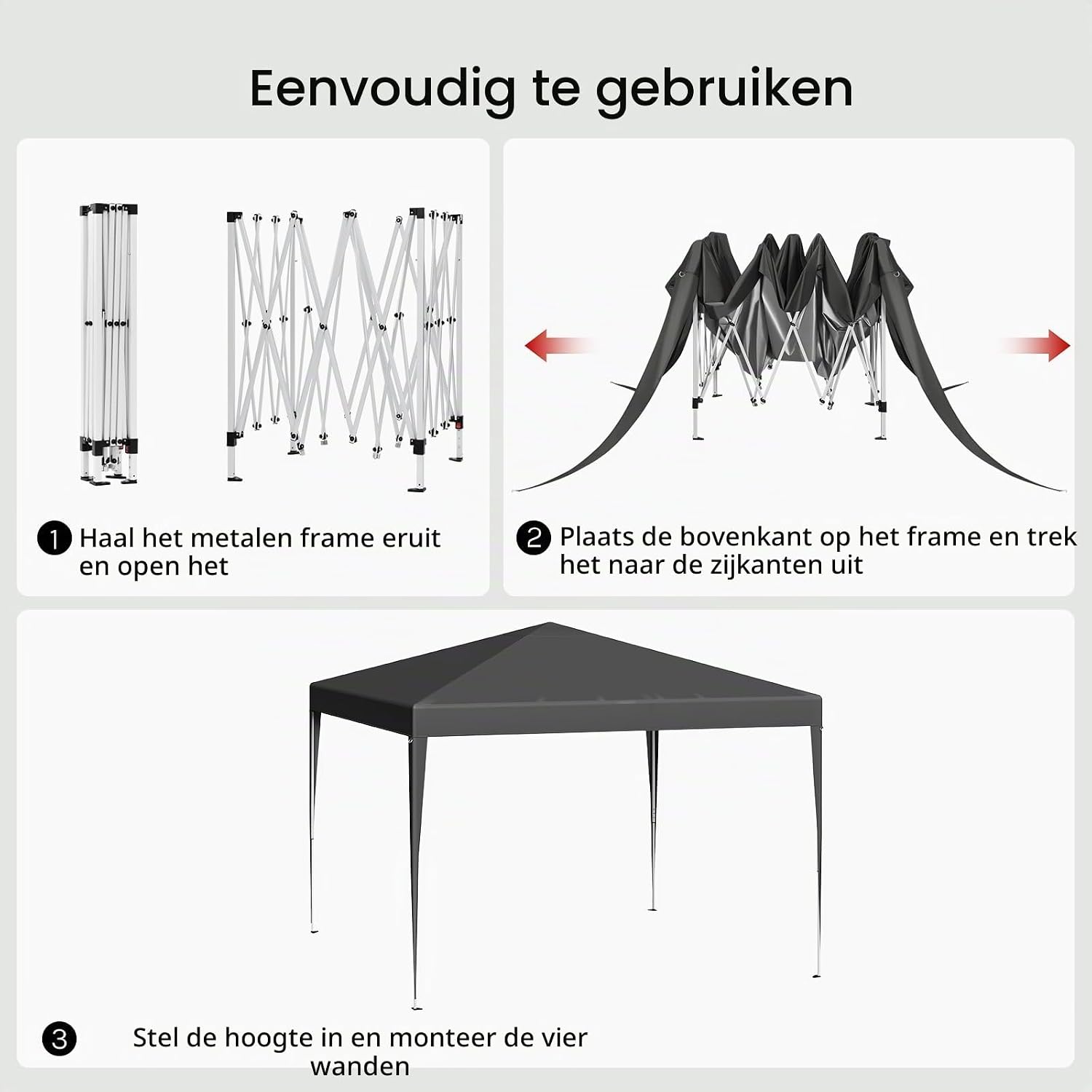 Thumbnail 6 de WOLTU PVL0002gr pop-up partytent 3 x 3 m, UV- en waterbestendig