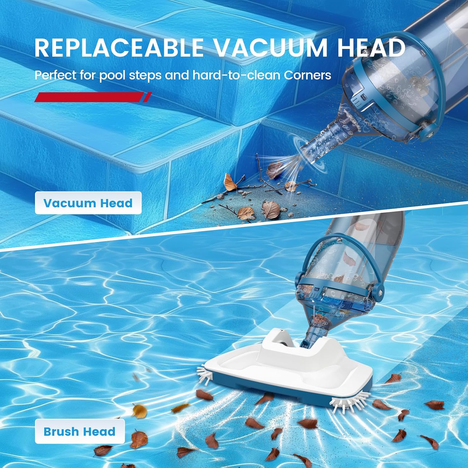 Thumbnail 2 de ENHULK Poolsauger Akku 2025 – 34 cm Kopf, bis zu 60 Min., 4200 L/H, Teleskopstange